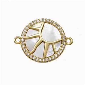 Copper Sun Connector Pave Shell Zirconia 18K Gold Plated, approx 18mm