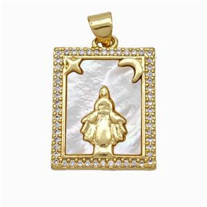 Copper Tarot Card Pendant Pave Shell Zirconia Beauty 18K Gold Plated, approx 17-20mm