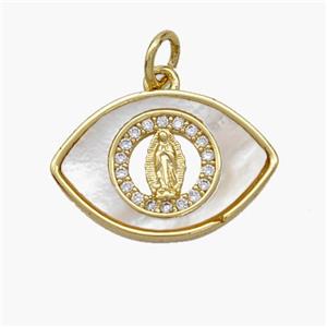 Copper Eye Pendant Pave Shell Zirconia Virgin Mary 18K Gold Plated, approx 13-19mm