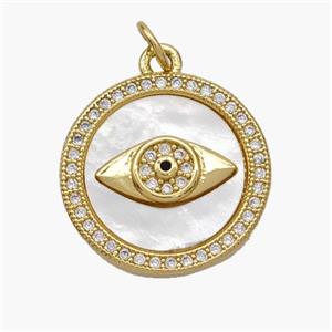 Copper Eye Pendant Pave Shell Zirconia 18K Gold Plated, approx 18mm