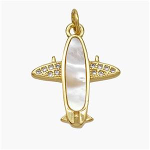 Copper Airplane Pendant Pave Shell Zirconia 18K Gold Plated, approx 17-18mm