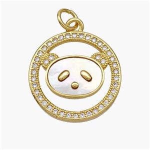 Copper Panda Pendant Pave Shell Zirconia 18K Gold Plated, approx 18mm