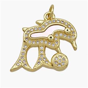 Copper Dolphin Pendant Pave Shell Zirconia 18K Gold Plated, approx 17-22mm