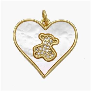 Copper Heart Pendant Pave Shell Zirconia Bear 18K Gold Plated, approx 21mm