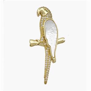 Copper Parrot Pendant Pave Shell Zirconia Birds 18K Gold Plated, approx 21-45mm