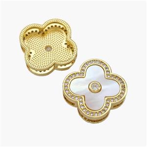 Copper Clover Pendant Pave Shell Zirconia 18K Gold Plated, approx 22mm