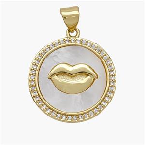 Copper Lips Pendant Pave Shell Zirconia 18K Gold Plated, approx 19.5mm