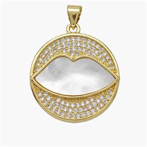 Copper Lips Pendant Pave Shell Zirconia 18K Gold Plated, approx 22mm