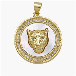 Copper Leopard Pendant Pave Shell Zirconia 18K Gold Plated, approx 22mm