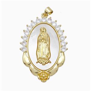 Copper Jesus Pendant Pave Shell Zirconia 18K Gold Plated, approx 25-37mm