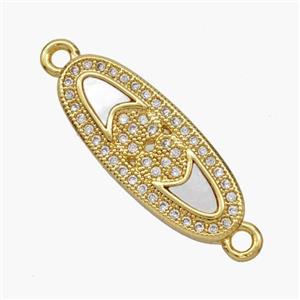 Copper Oval Connector Pave Shell Zirconia 18K Gold Plated, approx 9-23mm