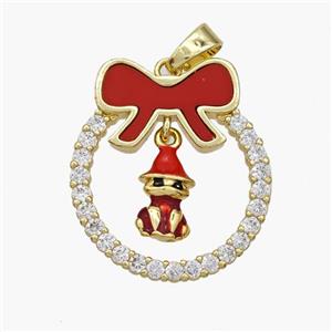 Christmas Gingerbread Man Copper Bow Pendant Pave Shell Zirconia Painted 18K Gold Plated, approx 8-10mm, 22-25mm