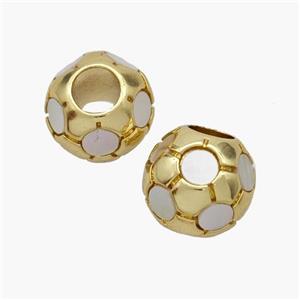 Copper Football Beads Pave Shell Round Large Hole 18K Gold Plated, approx 12mm, 5mm hole