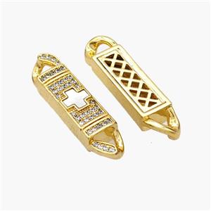 Copper Stick Connector Pave Shell Zirconia Cross 18K Gold Plated, approx 6-33mm