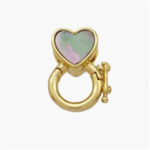 Copper Carabiner Clasp Pave Shell Heart 18K Gold Plated, approx 8-14mm