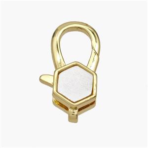 Copper Lobster Clasp Pave Shell Hexagon 18K Gold Plated, approx 8-18mm