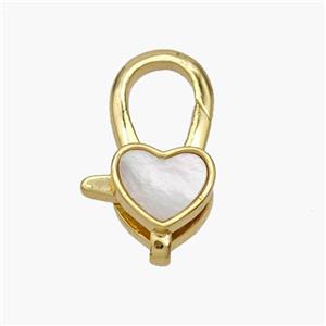 Copper Lobster Clasp Pave Shell Heart 18K Gold Plated, approx 8-18mm