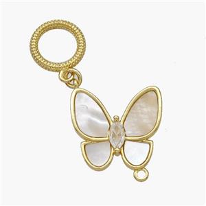 Copper Butterfly Connector Pave Shell Circle 18K Gold Plated, approx 16-17mm, 11mm