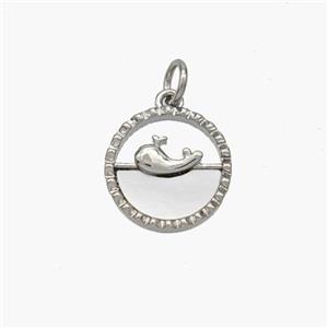 Copper Dolphin Pendant Pave Shell Platinum Plated, approx 13mm