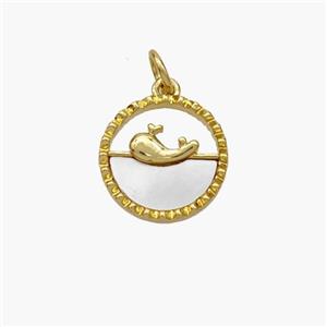 Copper Dolphin Pendant Pave Shell Gold Plated, approx 13mm