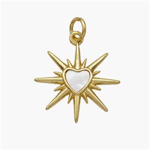 Copper Heart Star Pendant Pave Shell Gold Plated, approx 17mm