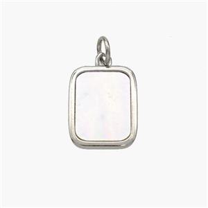 Copper Rectangle Pendant Pave Shell Platinum Plated, approx 11-14mm