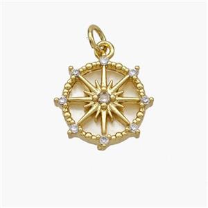 Copper Compass Pendant Pave Shell Gold Plated, approx 15mm