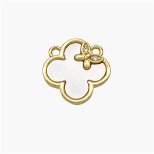 Copper Clover Pendant Pave Shell 2loops Butterfly Gold Plated, approx 14mm