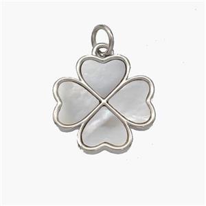 Copper Clover Pendant Pave Shell Platinum Plated, approx 15mm