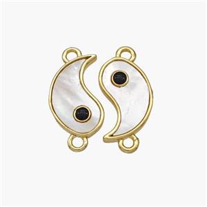 Copper Taichi Connector Pave Shell Yinyang Gold Plated, approx 8-14mm