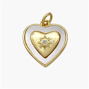 Copper Heart Pendant Pave Shell Gold Plated, approx 15mm