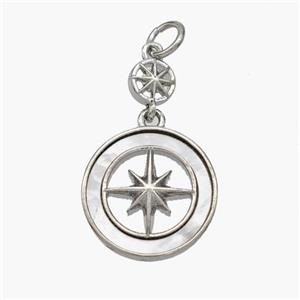 Copper Compass Pendant Pave Shell Platinum Plated, approx 5mm, 14mm