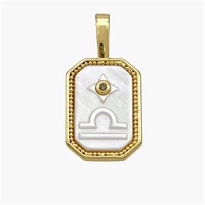 Copper Rectangle Pendant Pave Shell Zodiac Libra 18K Gold Plated, approx 10-20mm