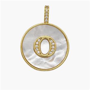 Copper Letter-O Pendant Pave Shell Zirconia Circle 18K Gold Plated, approx 18mm