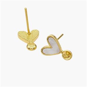 Copper Heart Stud Earrings Pave Shell 18K Gold Plated, approx 8mm