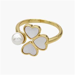 Copper Clover Rings Pave Shell Pearlized Resin 18K Gold Plated, approx 6mm, 14mm, 18mm