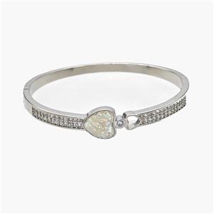 Copper Bangle Pave Fire Opal Zirconia Heart Platinum Plated, approx 12mm, 4-6mm, 50-60mm dia