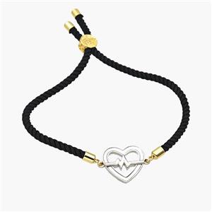 Black Nylon Bracelet With Copper Heart Pave Shell Adjustable, approx 18mm, 3mm, 22cm length