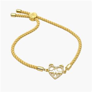 Yellow Nylon Bracelet With Copper Heart Pave Shell Adjustable, approx 14mm, 3mm, 22cm length