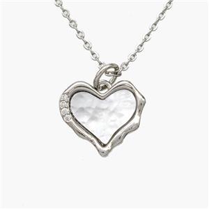 Copper Heart Necklace Pave Shell Platinum Plated, approx 13mm, 1.2mm, 44cm length