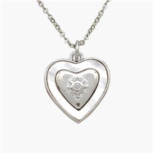 Copper Heart Necklace Pave Shell Platinum Plated, approx 15mm, 1.2mm, 44cm length