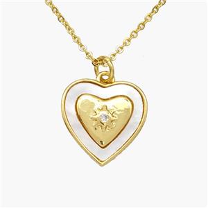 Copper Heart Necklace Pave Shell Gold Plated, approx 15mm, 1.2mm, 44cm length