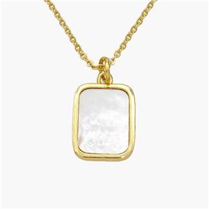 Copper Rectangle Necklace Pave Shell Gold Plated, approx 11-14mm, 1.2mm, 44cm length