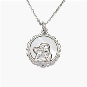 Copper Angel Necklace Pave Shell Platinum Plated, approx 15mm, 1.2mm, 44cm length