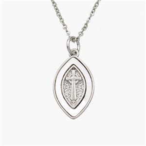 Copper Eye Necklace Pave Shell Cross Platinum Plated, approx 10-16mm, 1.2mm, 44cm length