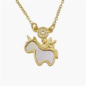 Copper Unicorn Necklace Pave Shell Gold Plated, approx 14-17mm, 1.2mm, 44cm length