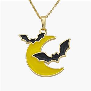 Halloween Bat Charms Copper Moon Necklace Yellow Enamel Gold Plated, approx 21-25mm, 1.2mm, 44cm length