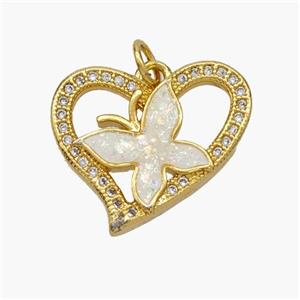 Copper Heart Butterfly Pendant Pave Fire Opal Zirconia 18K Gold Plated, approx 18-19mm