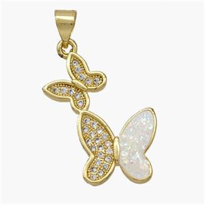 Copper Butterfly Pendant Pave Fire Opal Zirconia 18K Gold Plated, approx 18-22mm