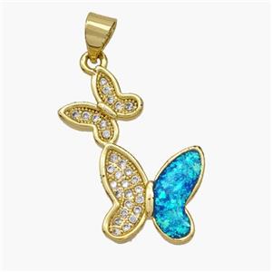 Copper Butterfly Pendant Pave Fire Opal Zirconia 18K Gold Plated, approx 18-22mm